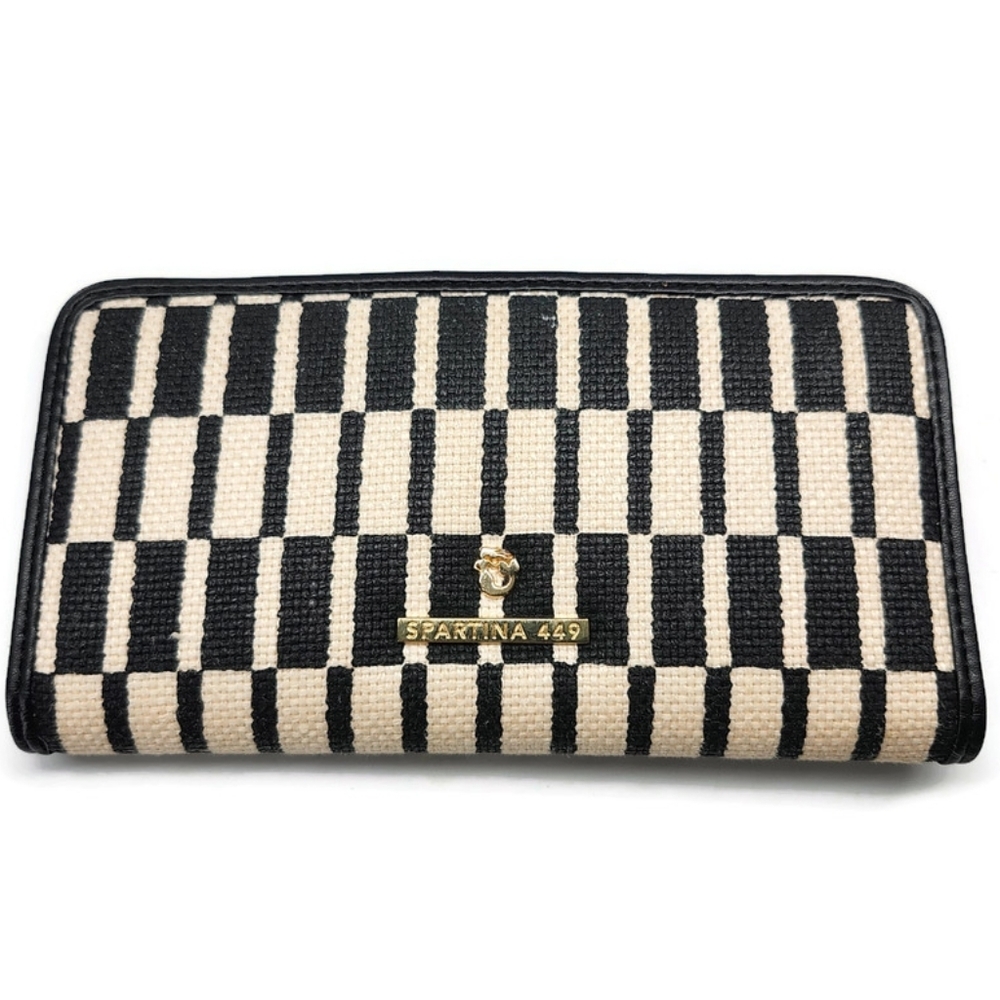 Spartina 449 West Bluff Black & Ivory Woven Linen Leather RFID Bi-Fold Wallet